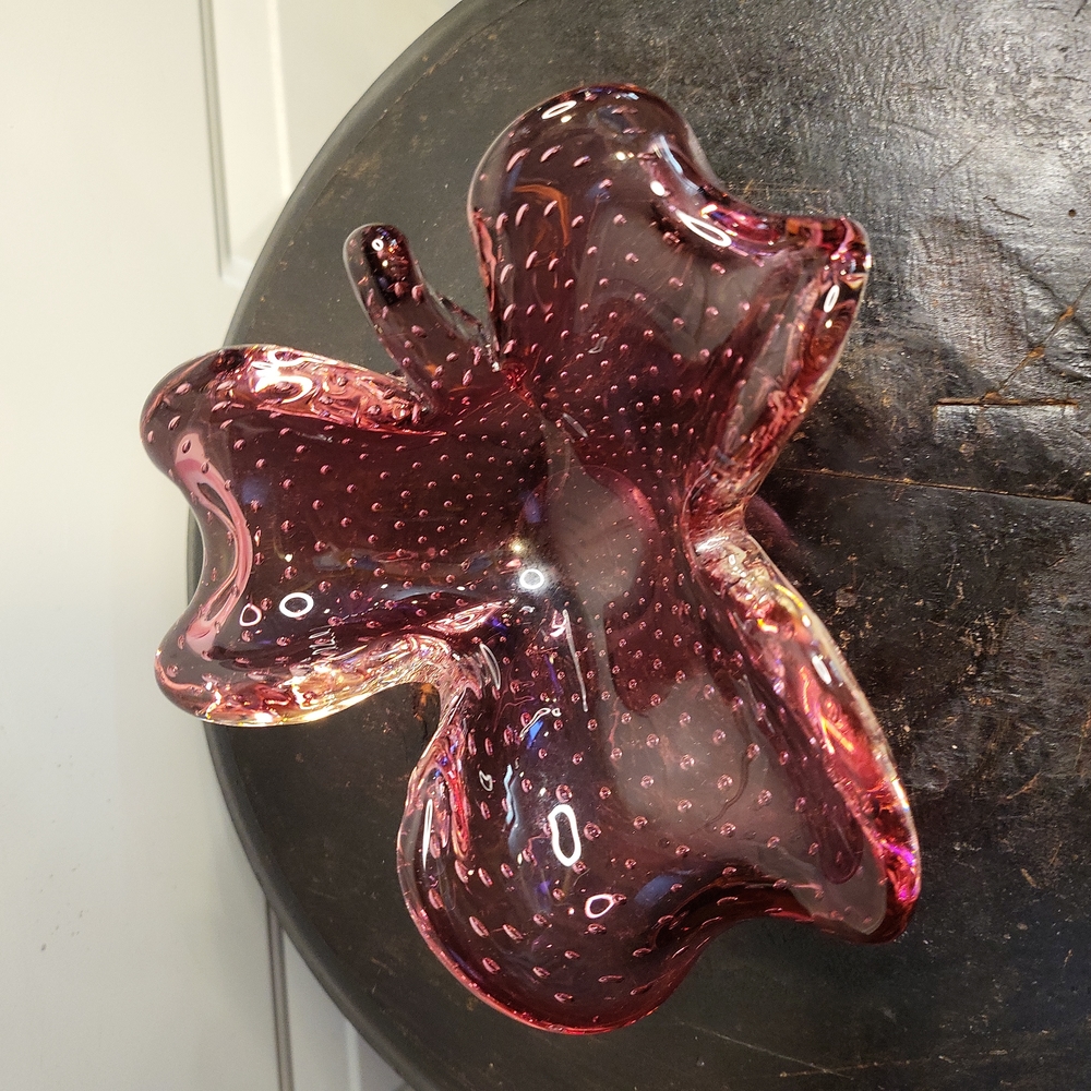 Vintage Murano Controlled Bubble Amethyst Color Clover Bowl